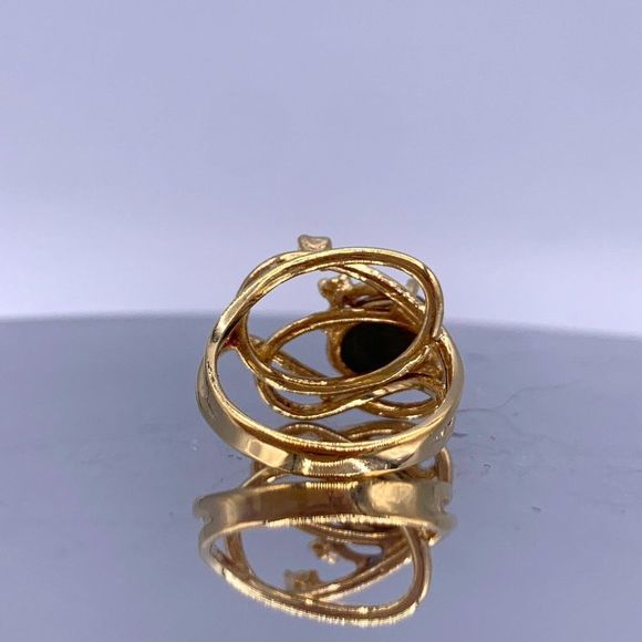 Vintage Sterling Silver Chrysoberyl Cabochon Open-Work Ring - Picture 4 of 8